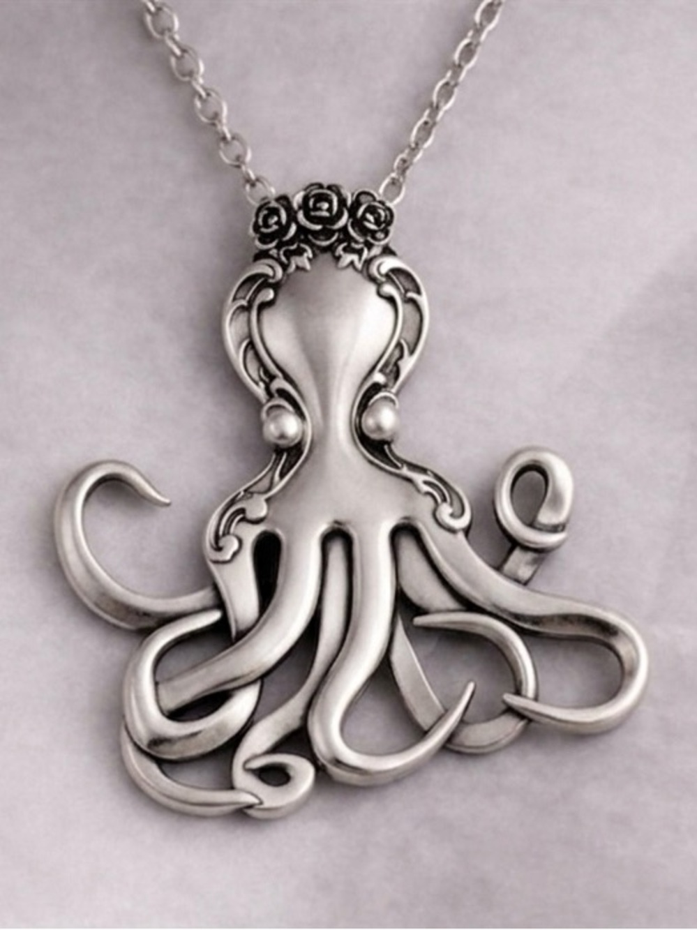 “Vintage Fork Octopus” Silverware Spoon Squid Octopod Kraken Tentacles Necklace - Picture 2 of 13